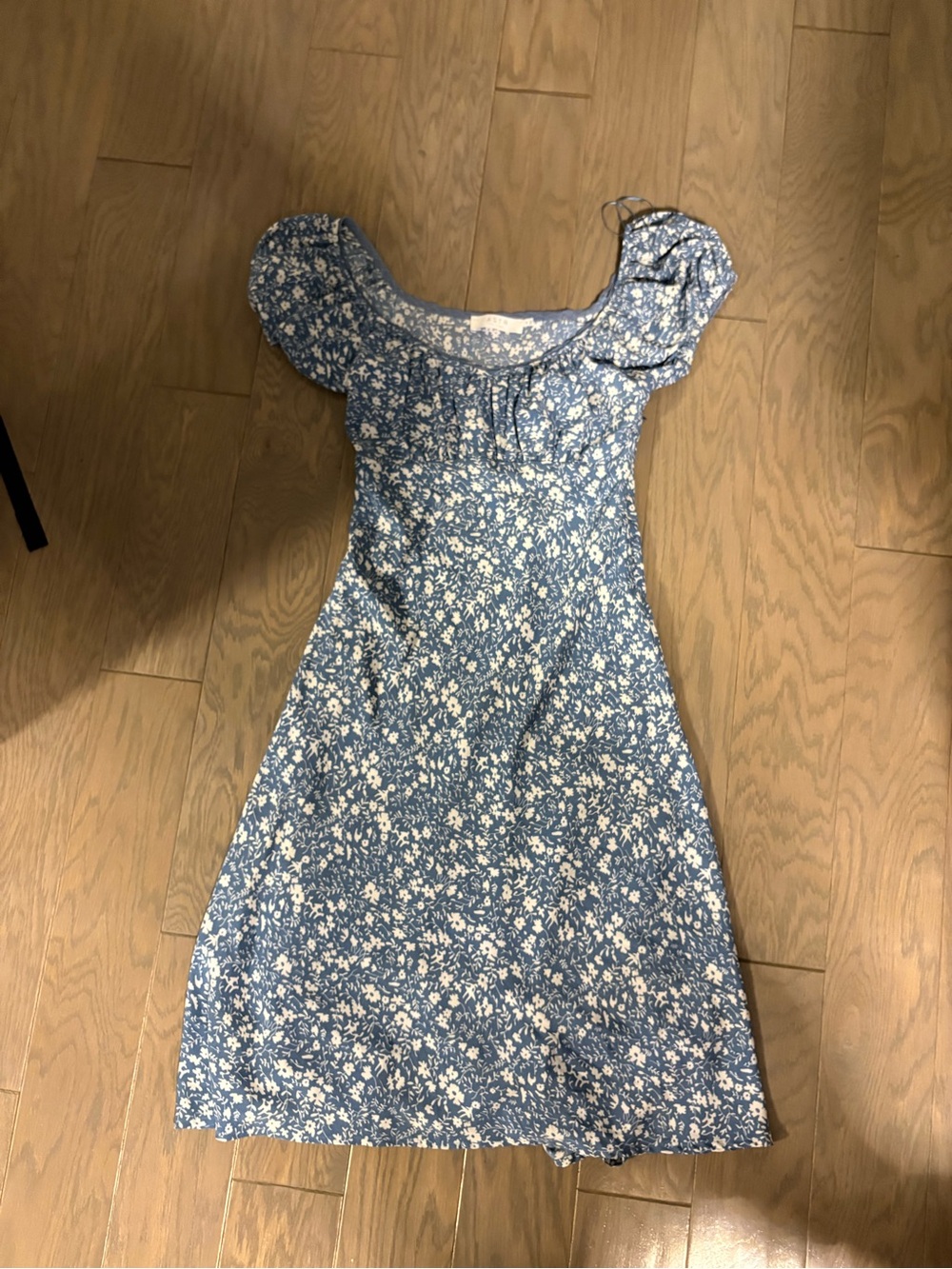 Astr Blue Floral Puff-Sleeve Girls Dress